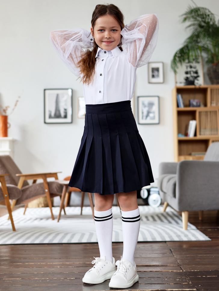 Юбка для девочек школьная БУШОН, модель SK90, цвет темно-синий