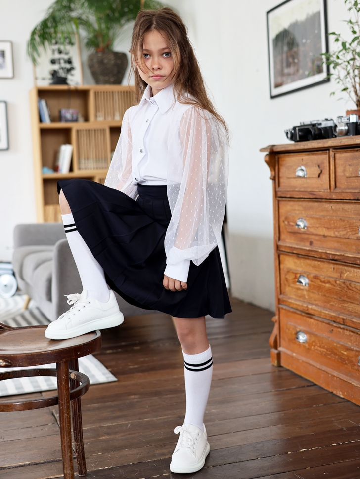 Юбка для девочек школьная БУШОН, модель SK90, цвет темно-синий