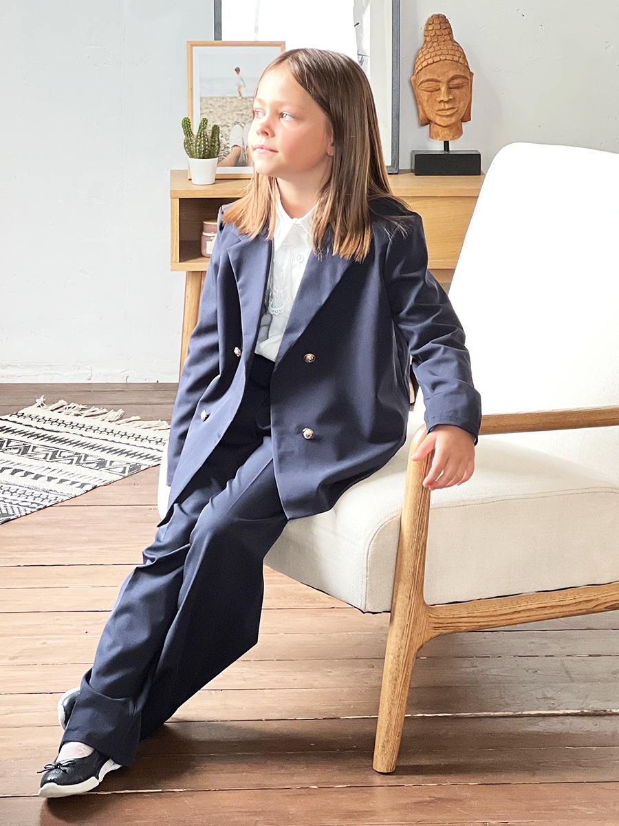 Костюм для девочки пиджак и брюки БУШОН SK80, цвет темно-синий 