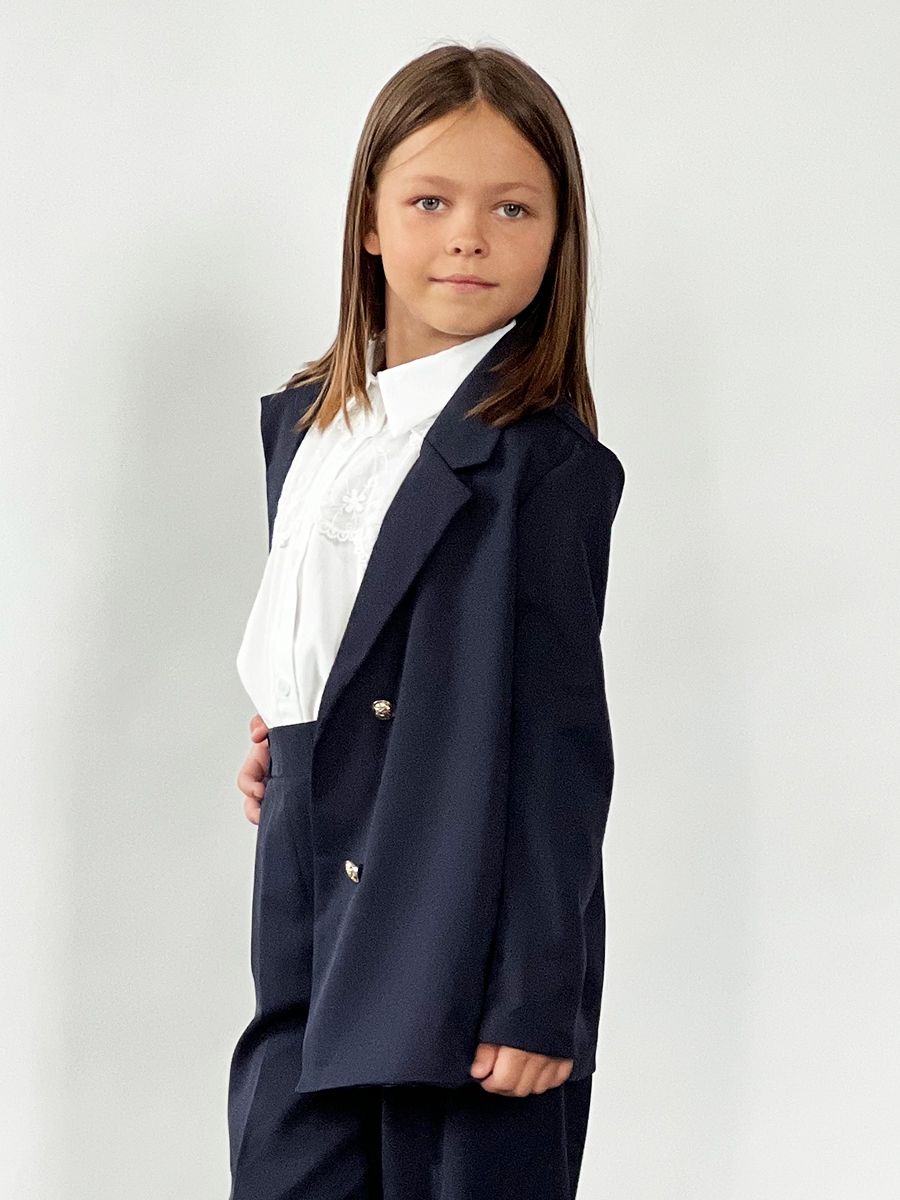 Костюм для девочки пиджак и брюки БУШОН SK80, цвет темно-синий 