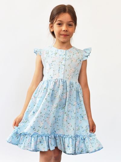 Платье для девочки вискоза БУШОН ST66, цвет голубой цветы