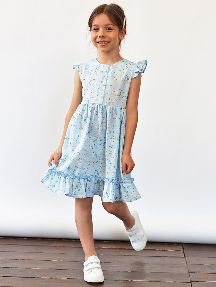 Платье для девочки вискоза БУШОН ST66, цвет голубой цветы