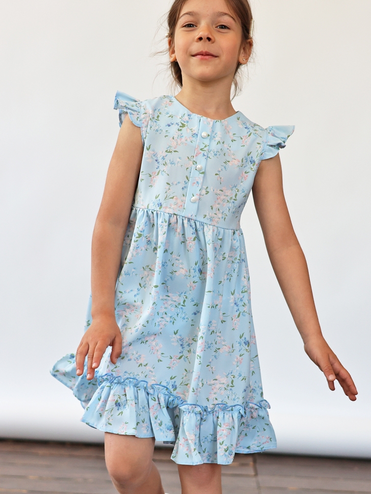 Платье для девочки вискоза БУШОН ST66, цвет голубой цветы