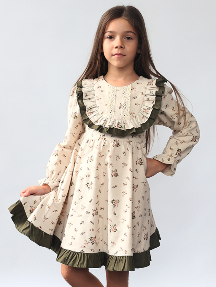 Платье для девочки нарядное БУШОН ST592, цвет бежевый/хаки 