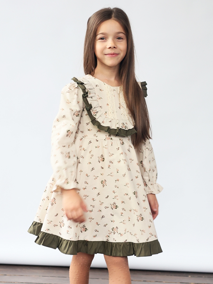 Платье для девочки нарядное БУШОН ST592, цвет бежевый/хаки 