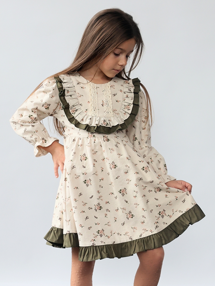 Платье для девочки нарядное БУШОН ST592, цвет бежевый/хаки 