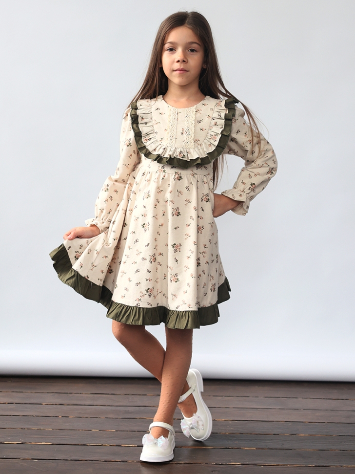 Платье для девочки нарядное БУШОН ST592, цвет бежевый/хаки 