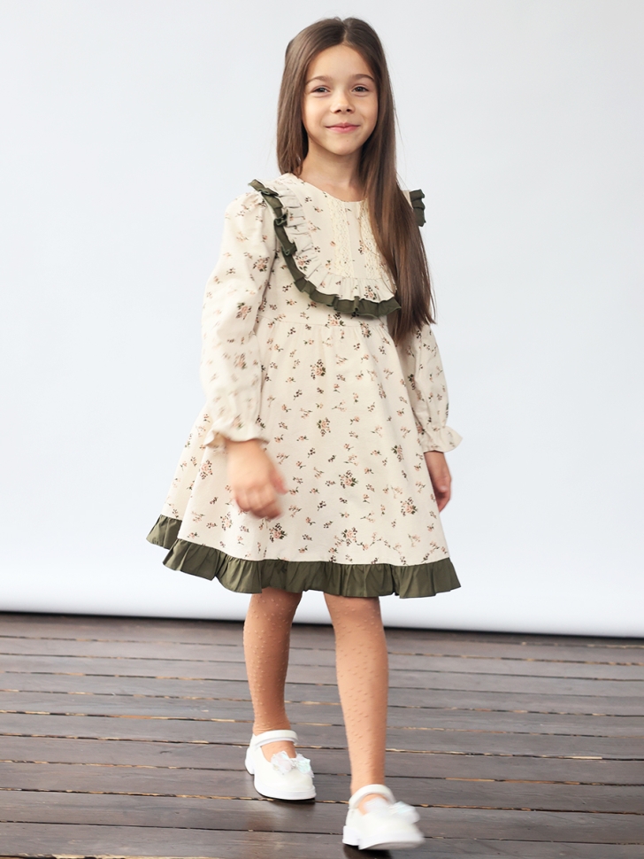 Платье для девочки нарядное БУШОН ST592, цвет бежевый/хаки 