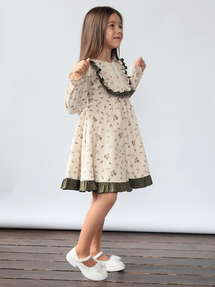 Платье для девочки нарядное БУШОН ST592, цвет бежевый/хаки 