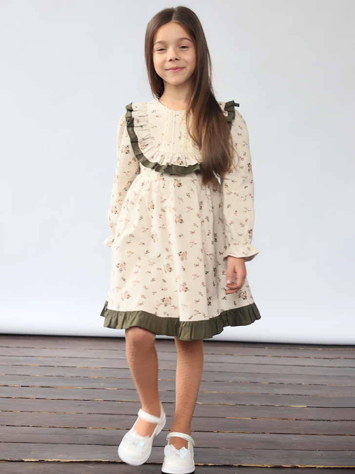 Платье для девочки нарядное БУШОН ST592, цвет бежевый/хаки 