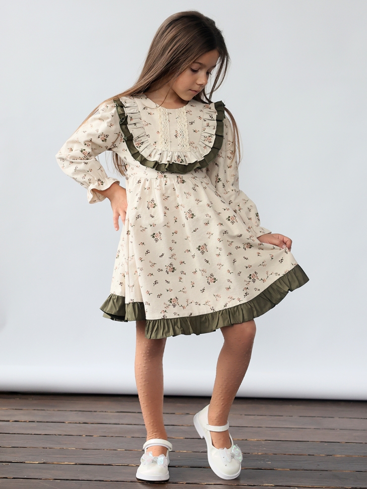 Платье для девочки нарядное БУШОН ST592, цвет бежевый/хаки 