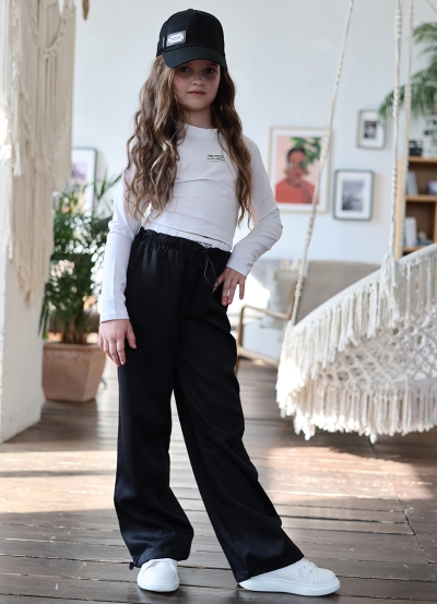 Комплект лонгслив и брюки для девочек БУШОН ST112, цвет черный/белый