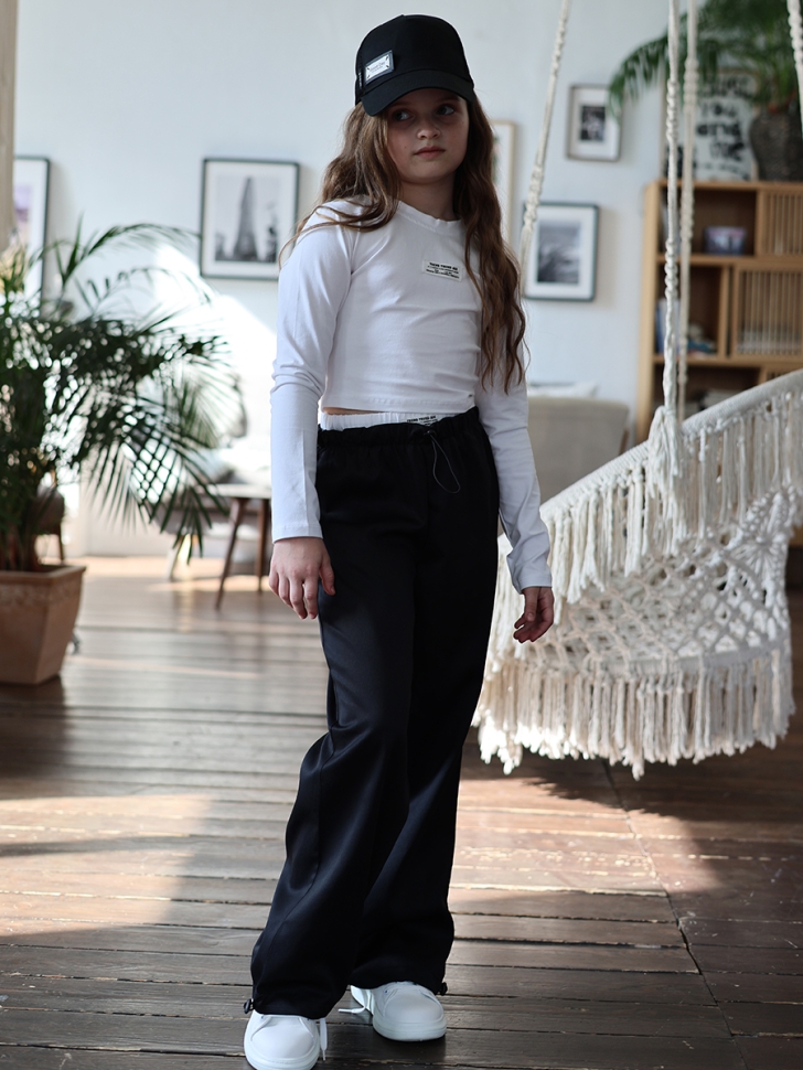 Комплект лонгслив и брюки для девочек БУШОН ST112, цвет черный/белый