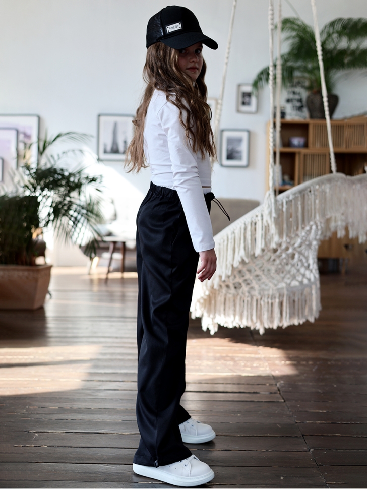 Комплект лонгслив и брюки для девочек БУШОН ST112, цвет черный/белый