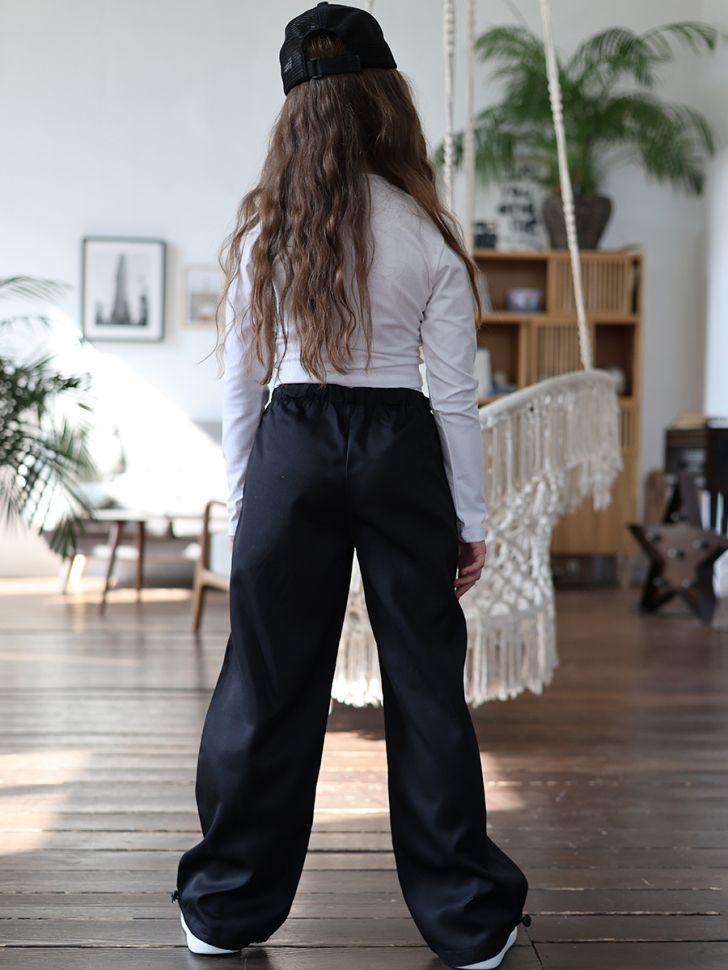 Комплект лонгслив и брюки для девочек БУШОН ST112, цвет черный/белый