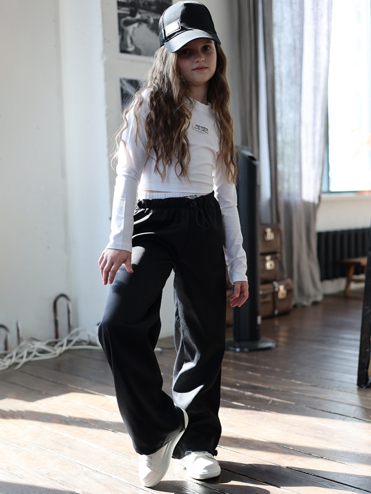 Комплект лонгслив и брюки для девочек БУШОН ST112, цвет черный/белый