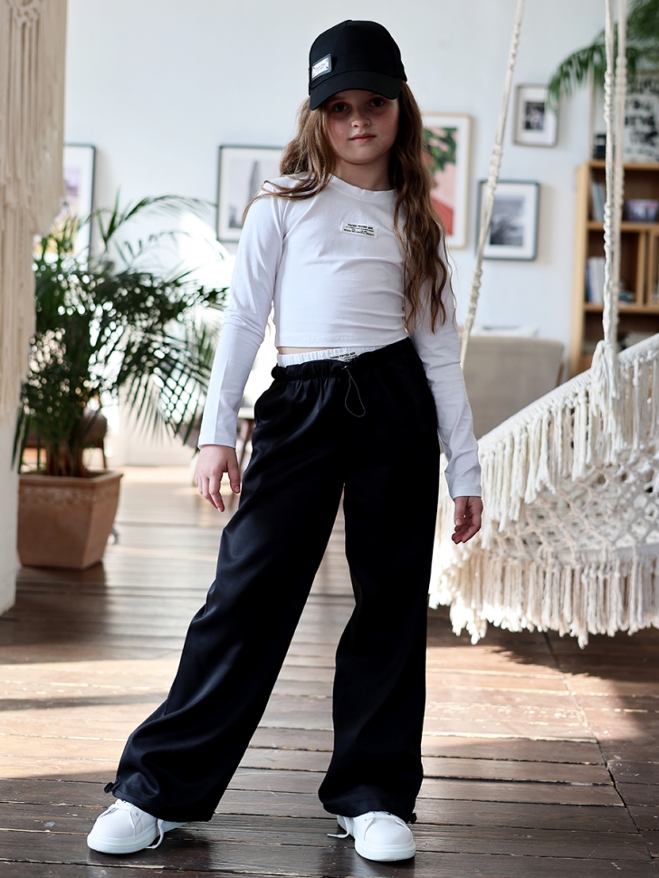 Комплект лонгслив и брюки для девочек БУШОН ST112, цвет черный/белый