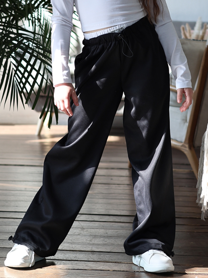 Комплект лонгслив и брюки для девочек БУШОН ST112, цвет черный/белый