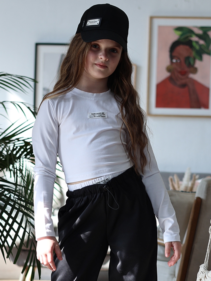 Комплект лонгслив и брюки для девочек БУШОН ST112, цвет черный/белый