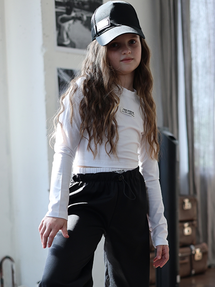 Комплект лонгслив и брюки для девочек БУШОН ST112, цвет черный/белый