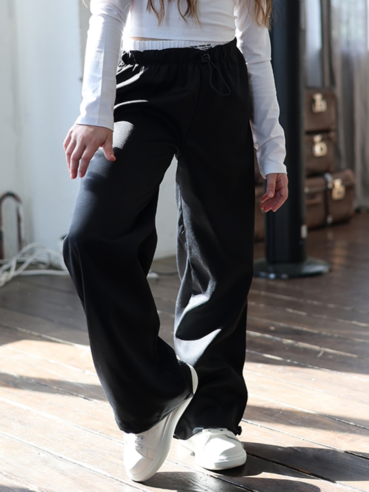 Комплект лонгслив и брюки для девочек БУШОН ST112, цвет черный/белый