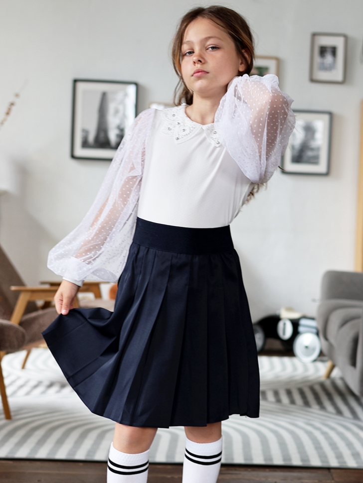 Юбка для девочек школьная БУШОН, модель SK90, цвет темно-синий