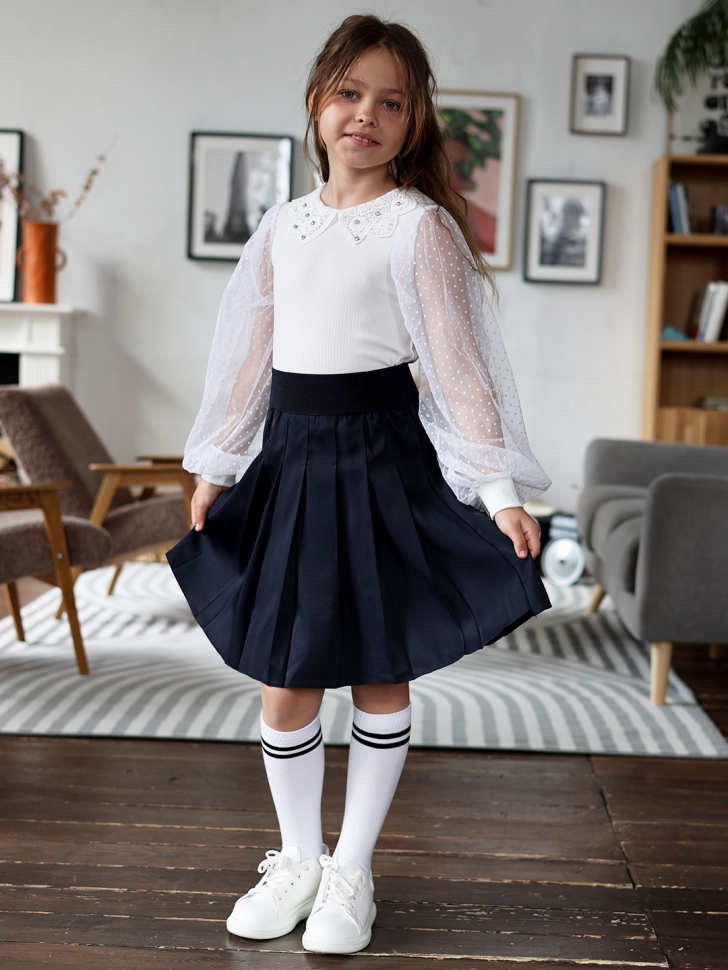 Юбка для девочек школьная БУШОН, модель SK90, цвет темно-синий