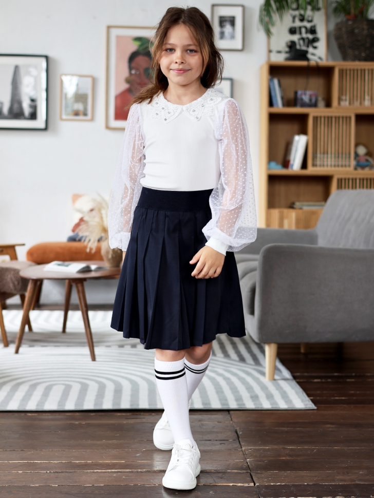 Юбка для девочек школьная БУШОН, модель SK90, цвет темно-синий