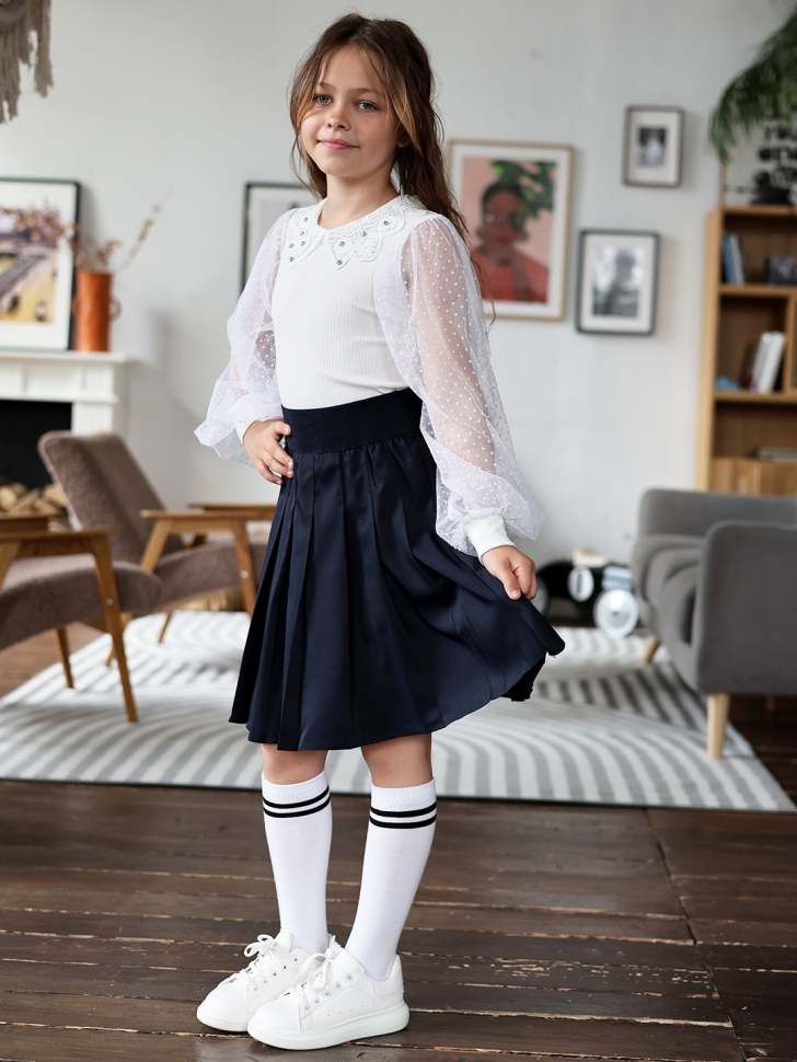 Юбка для девочек школьная БУШОН, модель SK90, цвет темно-синий