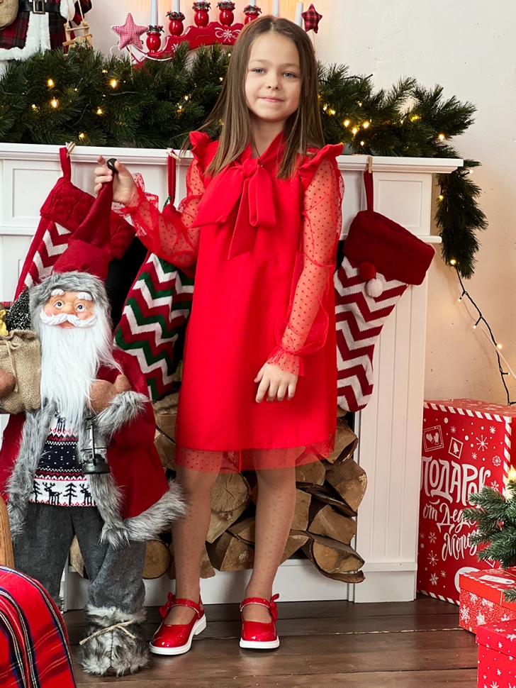 Платье для девочки нарядное БУШОН ST50, отделка фатин, цвет красный 