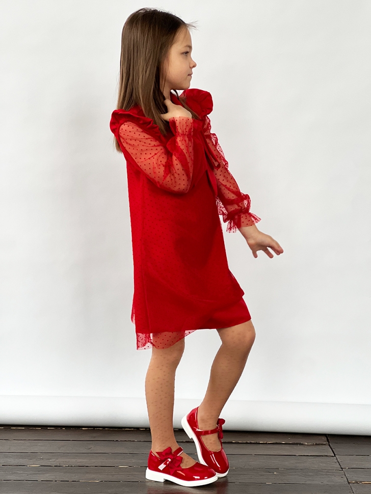 Платье для девочки нарядное БУШОН ST50, отделка фатин, цвет красный 