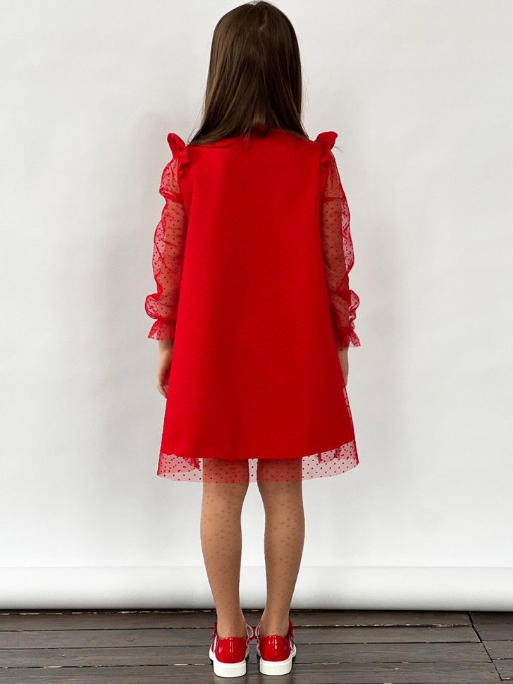 Платье для девочки нарядное БУШОН ST50, отделка фатин, цвет красный 