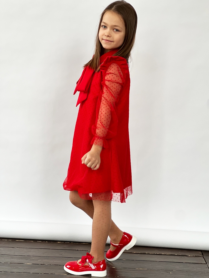Платье для девочки нарядное БУШОН ST50, отделка фатин, цвет красный 
