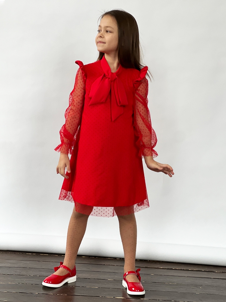 Платье для девочки нарядное БУШОН ST50, отделка фатин, цвет красный 