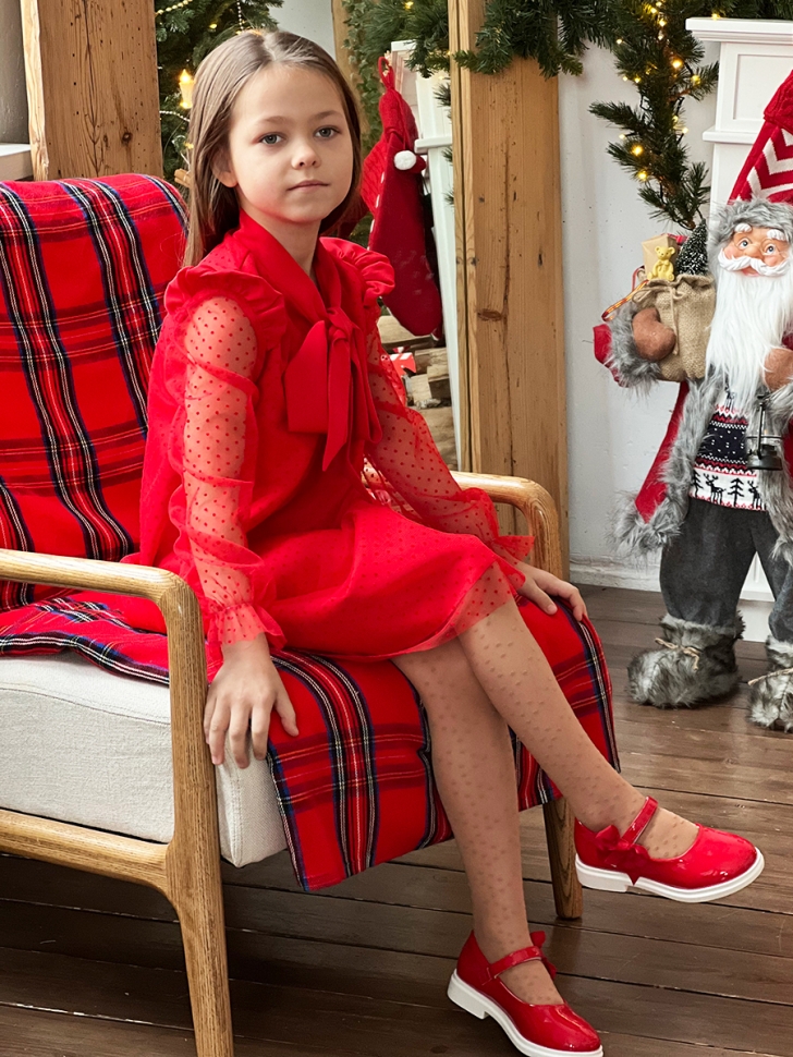 Платье для девочки нарядное БУШОН ST50, отделка фатин, цвет красный 