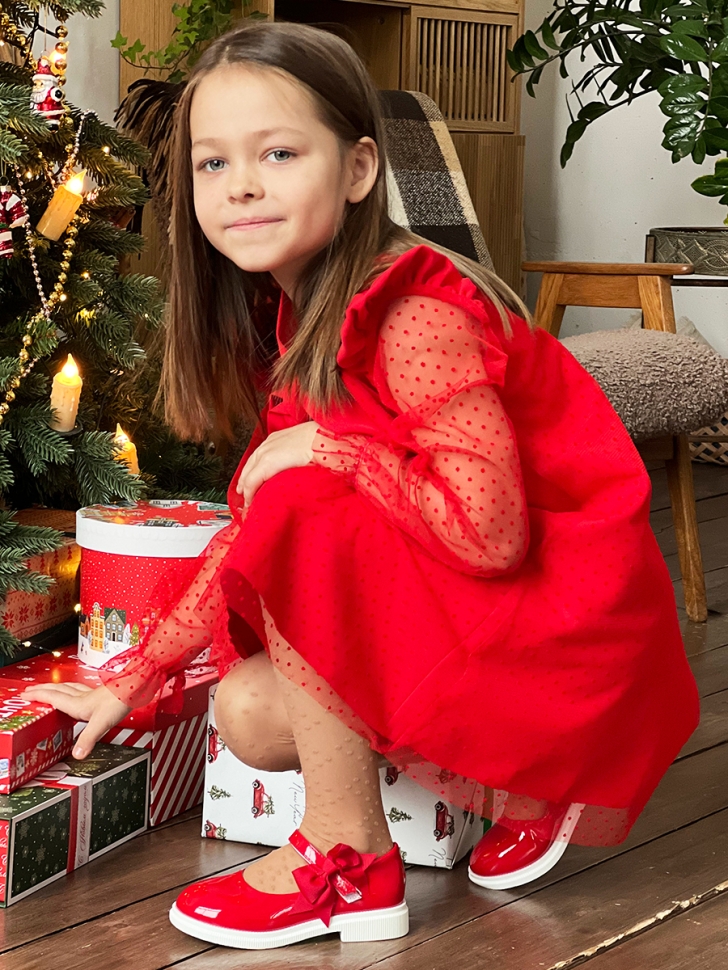 Платье для девочки нарядное БУШОН ST50, отделка фатин, цвет красный 