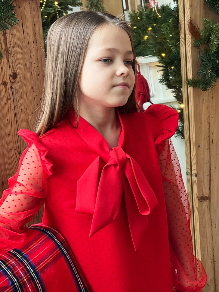 Платье для девочки нарядное БУШОН ST50, отделка фатин, цвет красный 