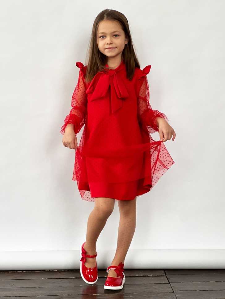 Платье для девочки нарядное БУШОН ST50, отделка фатин, цвет красный 