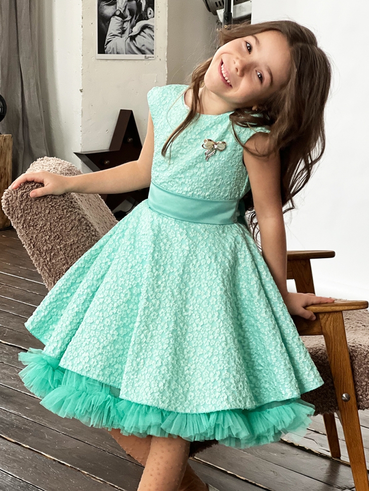 Платье для девочки праздничное БУШОН ST36, цвет бирюзовый 