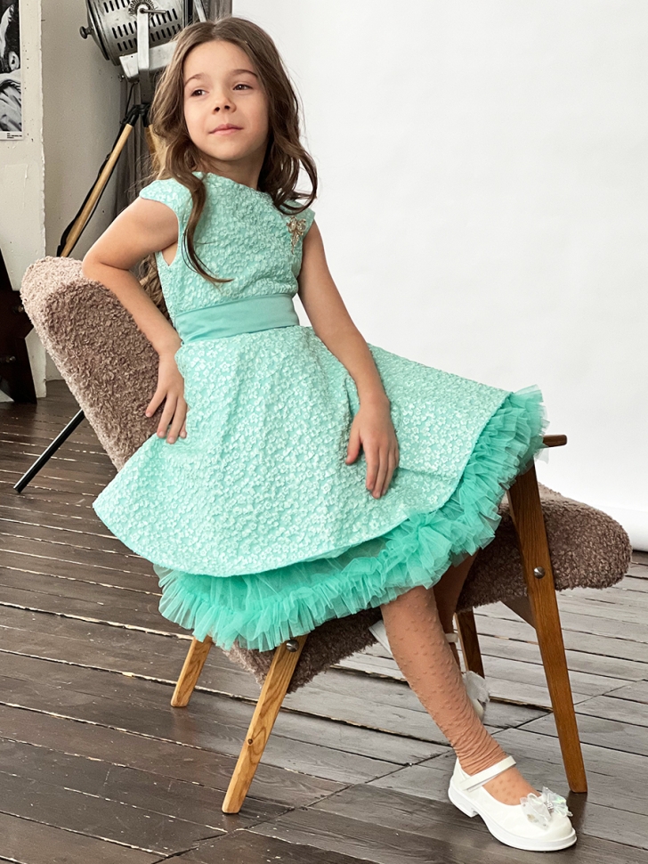 Платье для девочки праздничное БУШОН ST36, цвет бирюзовый 