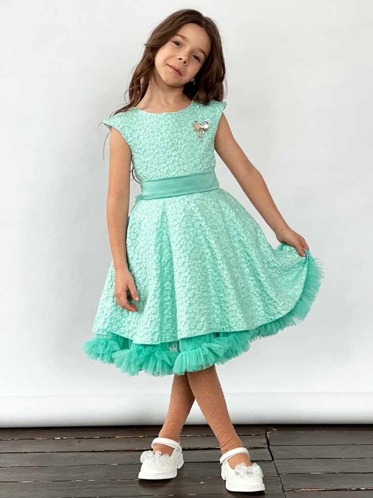 Платье для девочки праздничное БУШОН ST36, цвет бирюзовый 