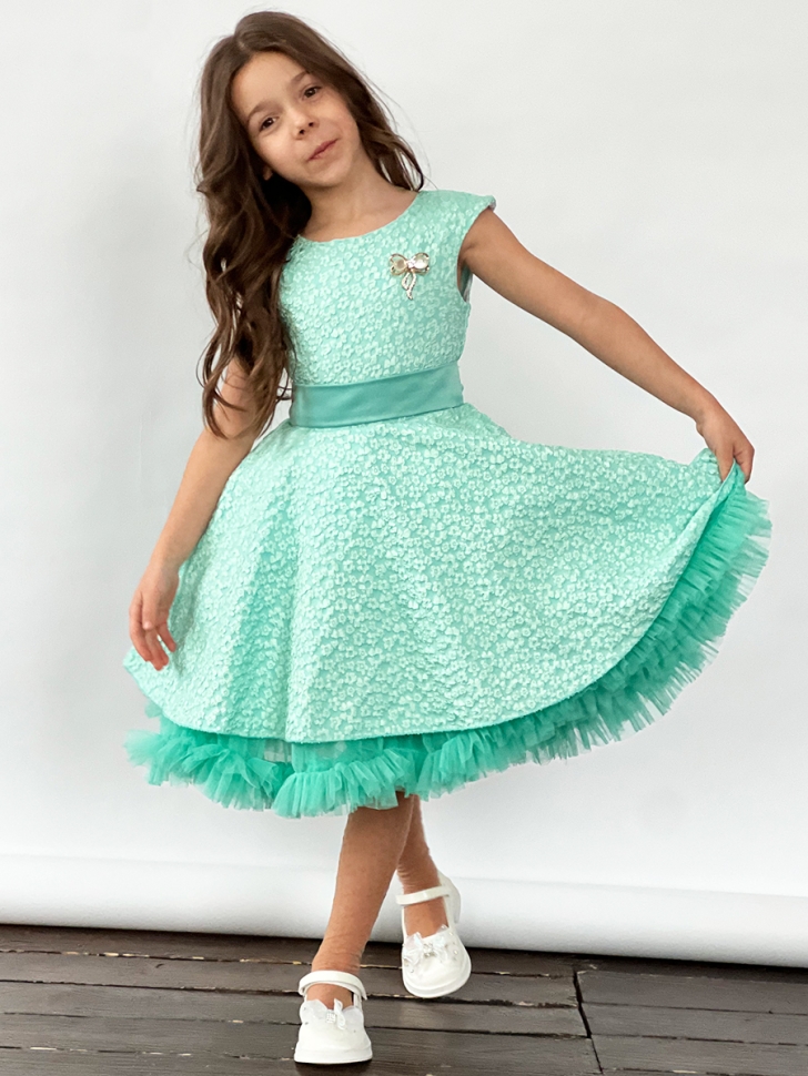Платье для девочки праздничное БУШОН ST36, цвет бирюзовый 