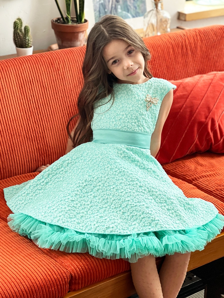 Платье для девочки праздничное БУШОН ST36, цвет бирюзовый 