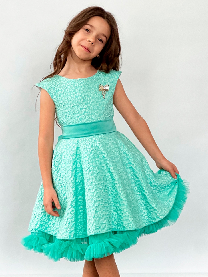Платье для девочки праздничное БУШОН ST36, цвет бирюзовый 