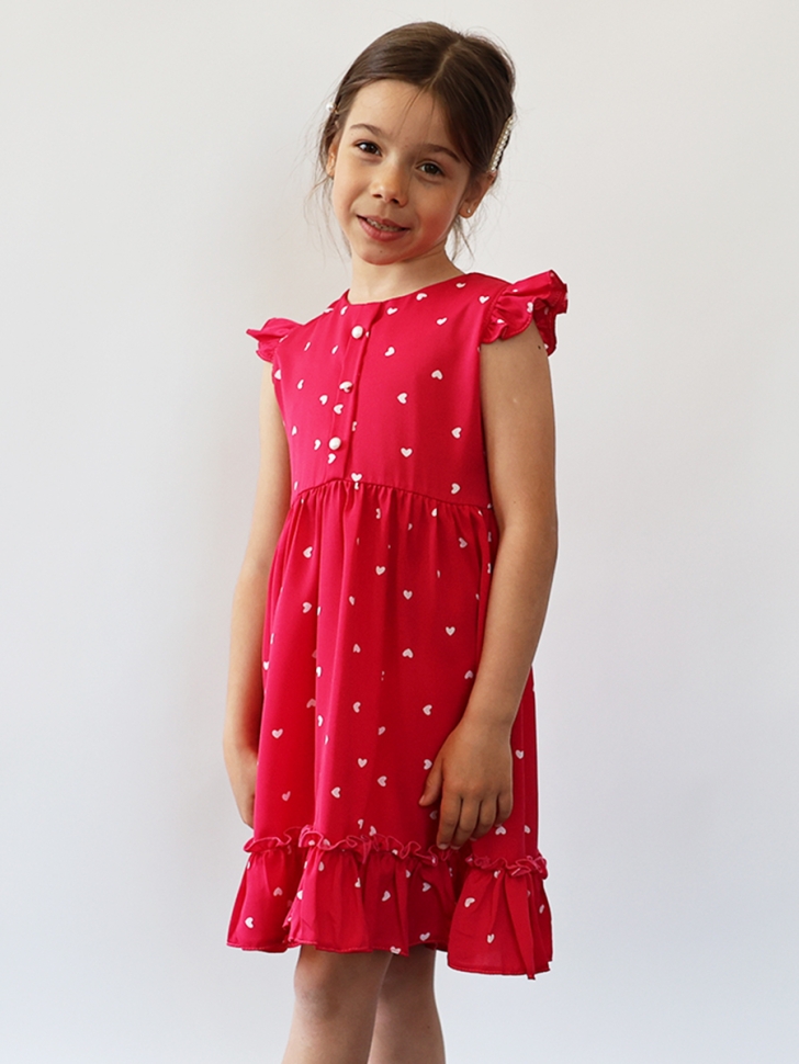 Платье для девочки вискоза БУШОН ST66, цвет фуксия принт сердце