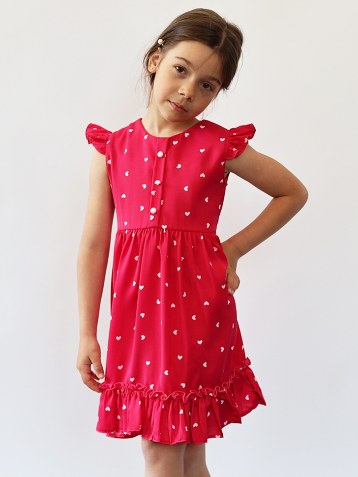 Платье для девочки вискоза БУШОН ST66, цвет фуксия принт сердце