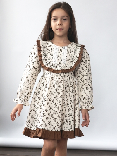 Платье для девочки нарядное БУШОН ST592, цвет светло-бежевый/коричневый