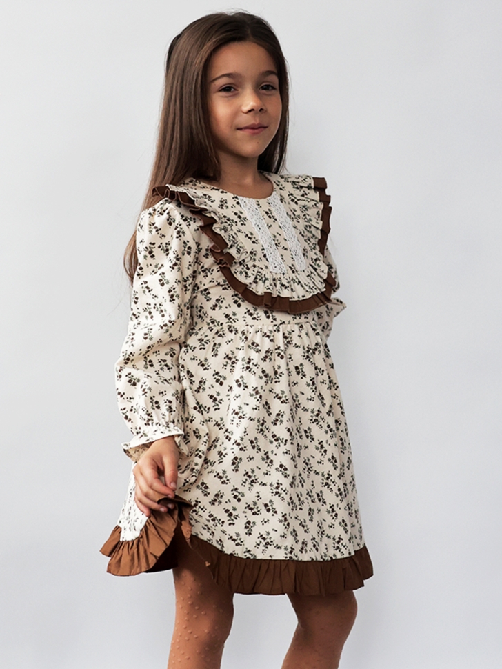 Платье для девочки нарядное БУШОН ST592, цвет светло-бежевый/коричневый 