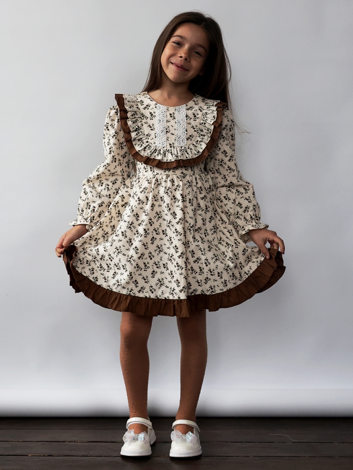 Платье для девочки нарядное БУШОН ST592, цвет светло-бежевый/коричневый 