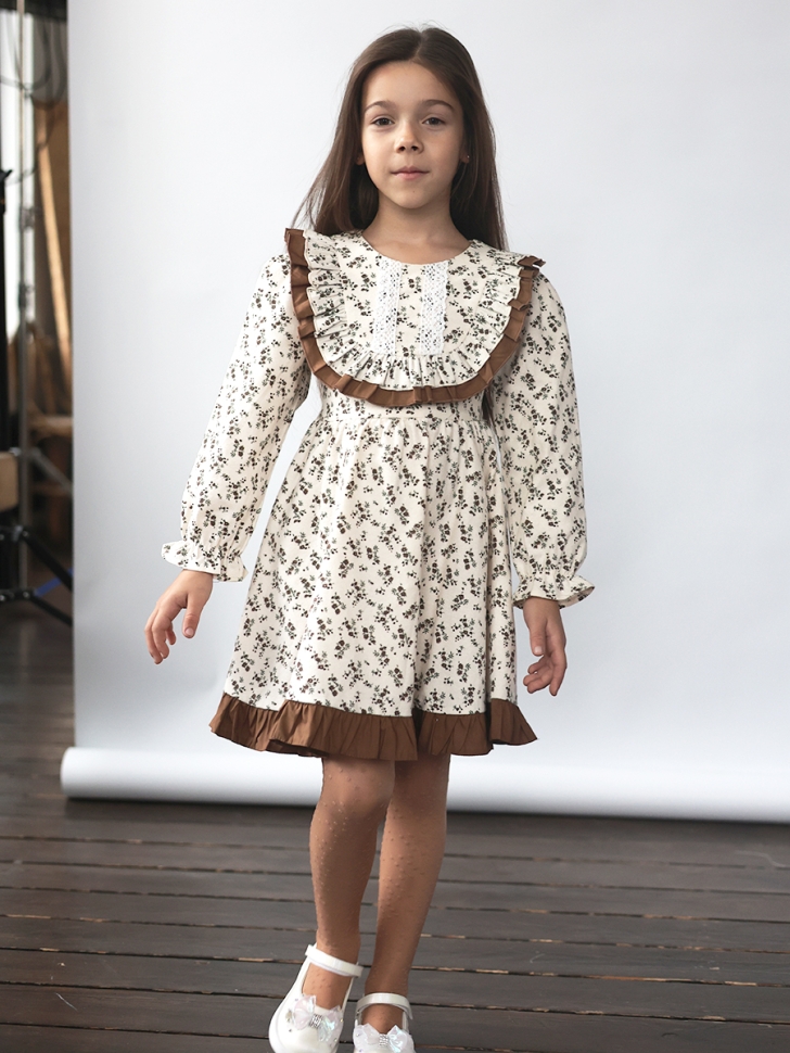 Платье для девочки нарядное БУШОН ST592, цвет светло-бежевый/коричневый 